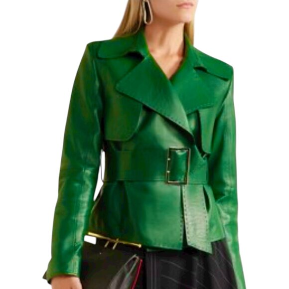 Mugler - Belted Leather Biker Jacket - Emerald Size 38 FR, 6-8 US - Picture 7 of 12